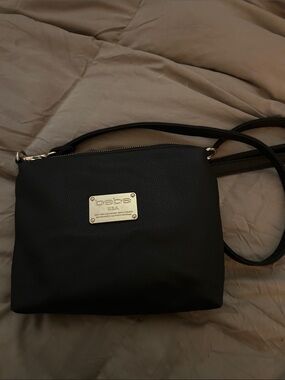 bebe Black Crossbody with Gold Logo Plaque